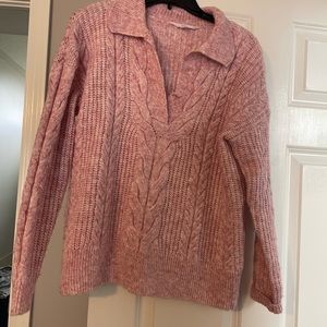 Pink Heather cable sweater v neck medium